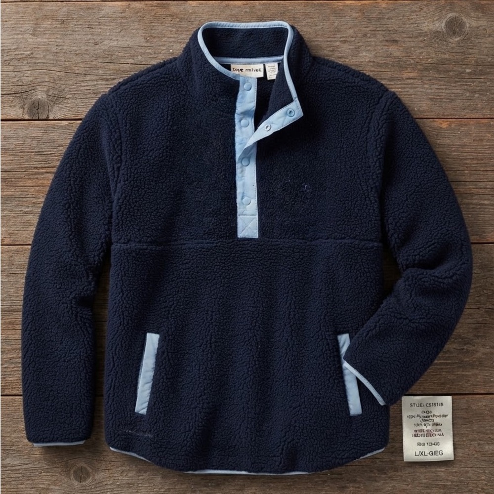 Navy Sherpa L/XL Pullover with Light Blue Trim